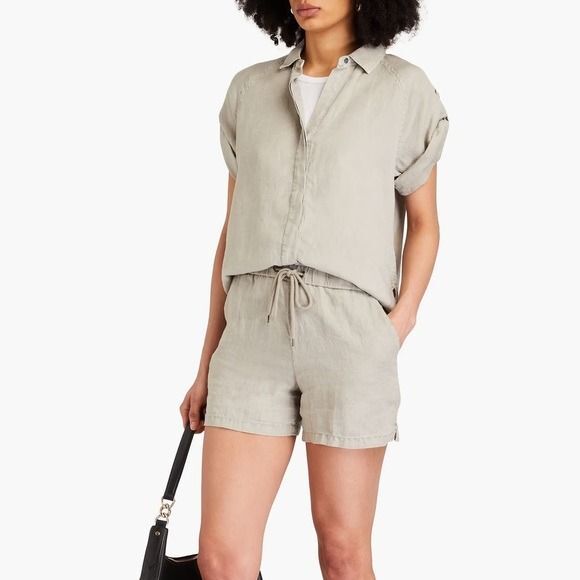 James Perse Canyon 100% Linen Button Up Shirt & Short Set Silt Pigment 2 Medium
